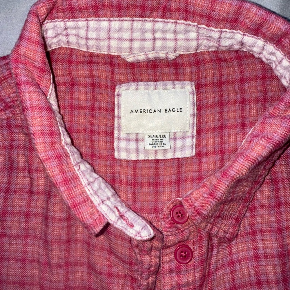 American Eagle Outfitters Pink Plaid Flannel Shirt Size XL - Picture 2 of 5